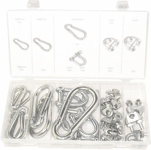 30PC CARABINA, D-SHACKLE & WIRE ROPE CLIP ASSORTMENT